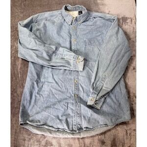 Vintage County Seat Denim Shirt‎ Mens Medium Light Wash Cotton Button Long Slv